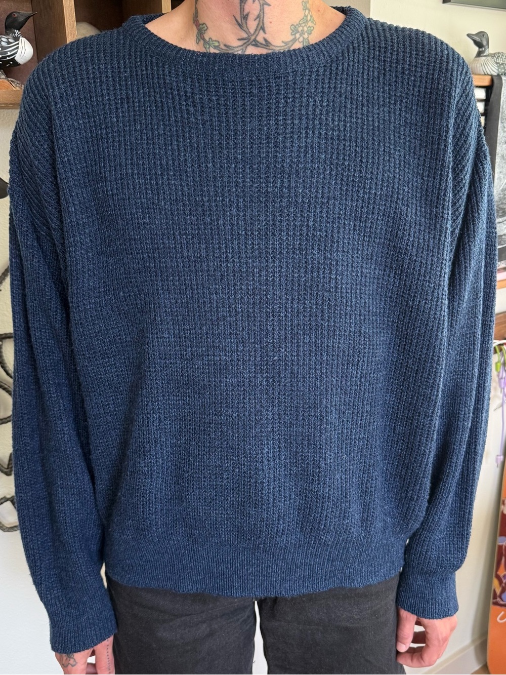 Vintage 80s Le Tigre Heather Blue Knit Sweater ~ Size XL